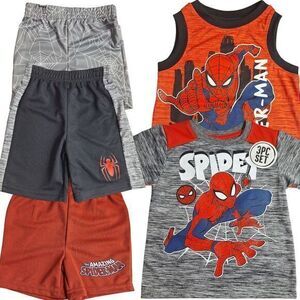 Marvel Spider-Man 5 Piece Set: Red T-shirt White T-shirt Shorts Size 2 New‎